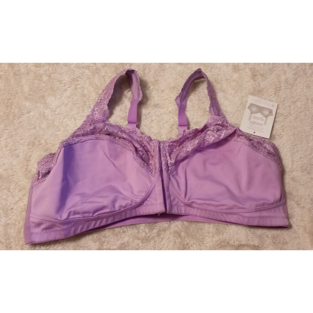 Comfort Choice Women's Plus Size Front Hook Gel Strap Wireless Bra 48DD Purple